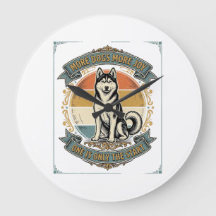 Husky Dog Shirt Vintage Engraving One More Dog Des Large Clock