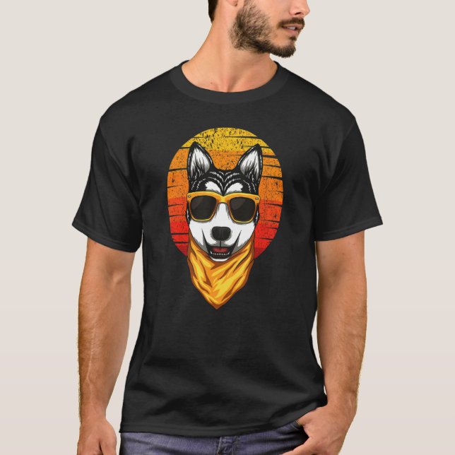 Husky Dog Sunset  T-Shirt (Front)