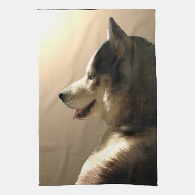 Husky Dog Towel Husky Malamute Pup Tea Towel (Vertical)