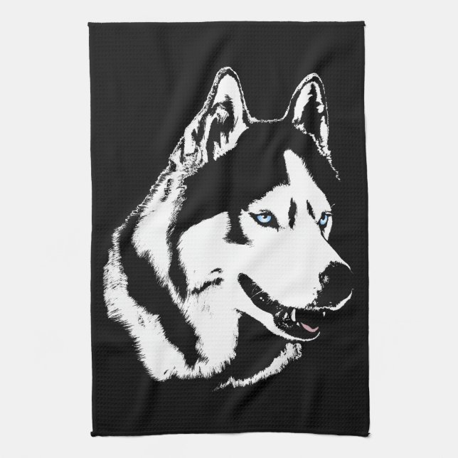 Husky Dog Towel Husky Malamute Sled Dog Tea Towel (Vertical)