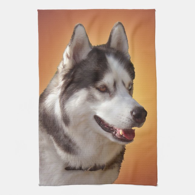 Husky Dog Towel Husky Malamute Tea Towel (Vertical)