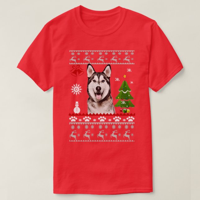 Husky Dog Ugly Christmas Sweater (Design Front)