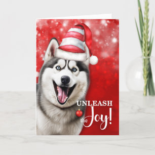 Husky Dog Unleash the Joy Christmas Holiday Card