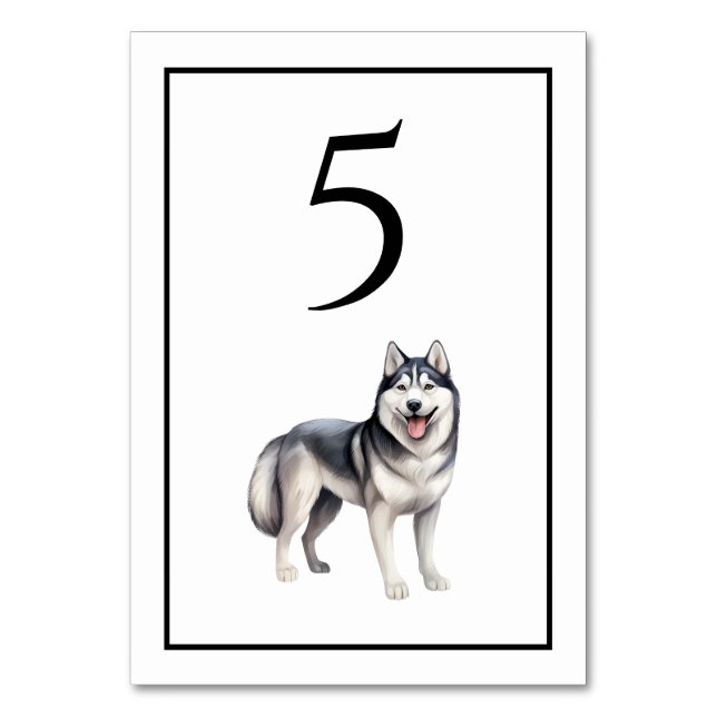 Husky Dog Watercolor Table Number (Front)
