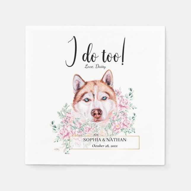 Husky Dog Wedding Cocktail Napkins (Front)