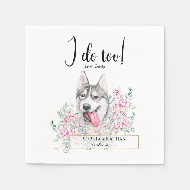 Husky Dog Wedding Cocktail Napkins (Front)