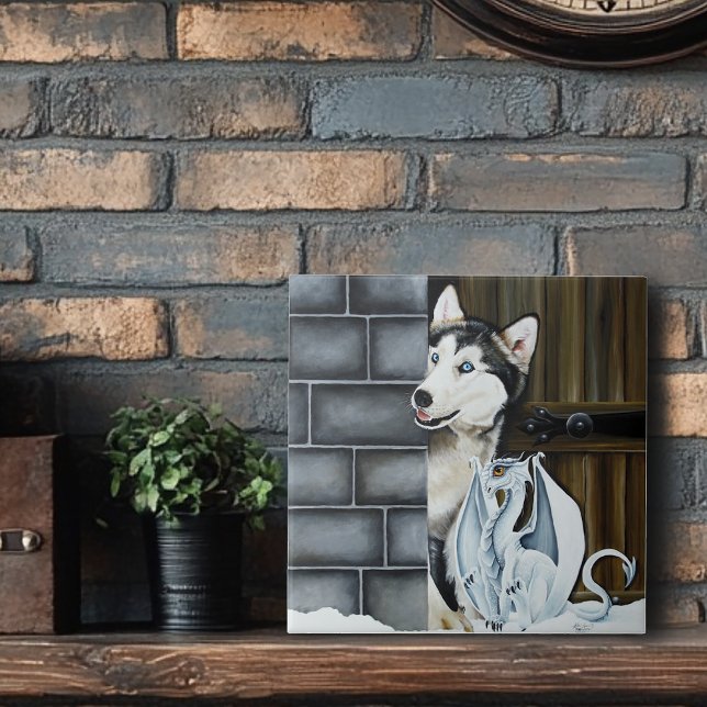 Husky Dog White Dragon Adventure Ceramic Tile (Creator Uploaded)