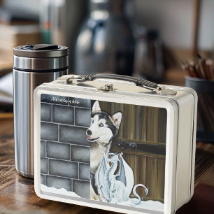 Husky Dog White Dragon Adventure Metal Lunch Box