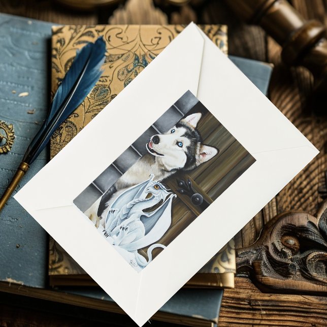 Husky Dog White Dragon Adventure Rectangular Sticker (Creator Uploaded)