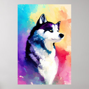 Husky Dog Wild Nature Animal Color Art Painting Poster
