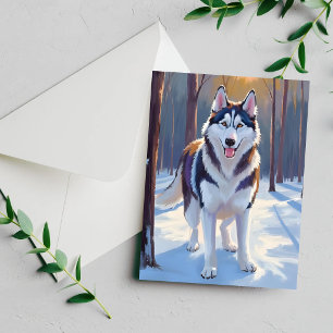 Husky Dog Winter Watercolor Pet Painting Card