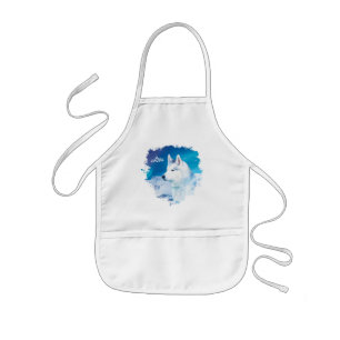 Husky dog with mountains and northern lights  kids apron