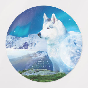 Husky dog with mountains  Stickers & Labels