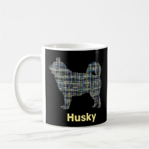 Husky Dog Yellow & Blue Grid Lines Coffee Mug