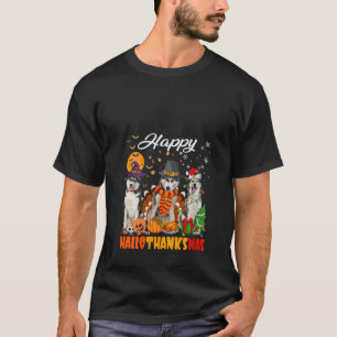 Husky Dogs Halloween Thanksgiving Xmas Happy Hallo T-Shirt