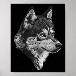 Husky Face Cute Dog Lover Men Women Black White  Poster