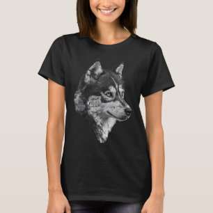 Husky Face Cute Dog Lover Men Women Black White T-Shirt