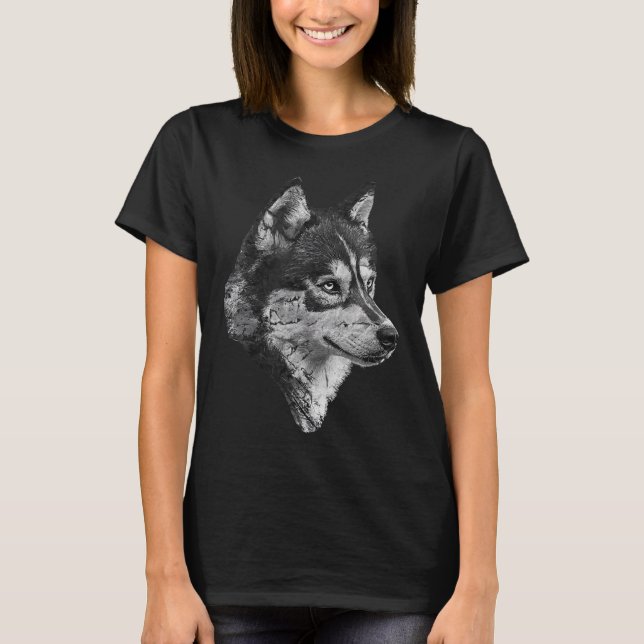 Husky Face Cute Dog Lover Men Women Black White  T-Shirt (Front)