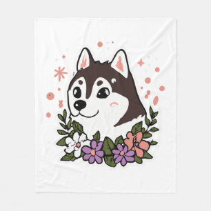 Husky Flowers Dog Lover Malamute Fleece Blanket