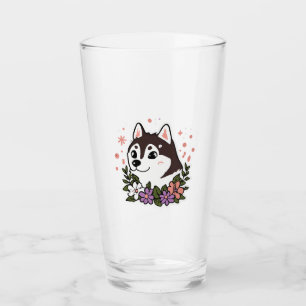 Husky Flowers Dog Lover Malamute Glass