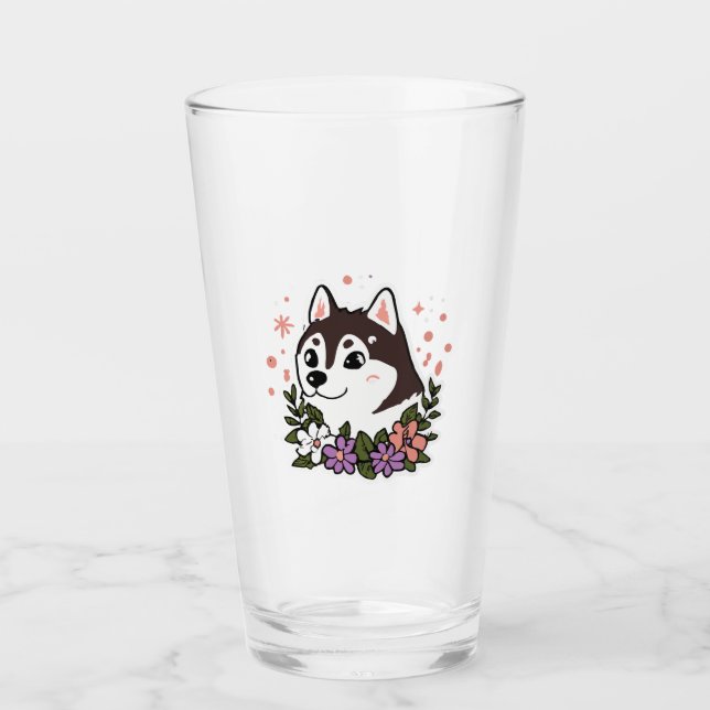 Husky Flowers Dog Lover Malamute Glass (Front)