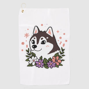 Husky Flowers Dog Lover Malamute Golf Towel
