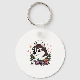 Husky Flowers Dog Lover Malamute Key Ring