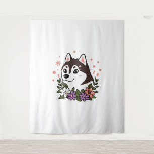 Husky Flowers Dog Lover Malamute Tapestry