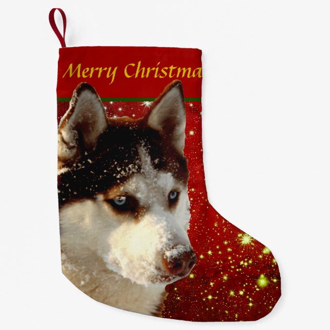 Husky Frohe Christmas Red Gold Christmas strumpt Small Christmas Stocking (Front)