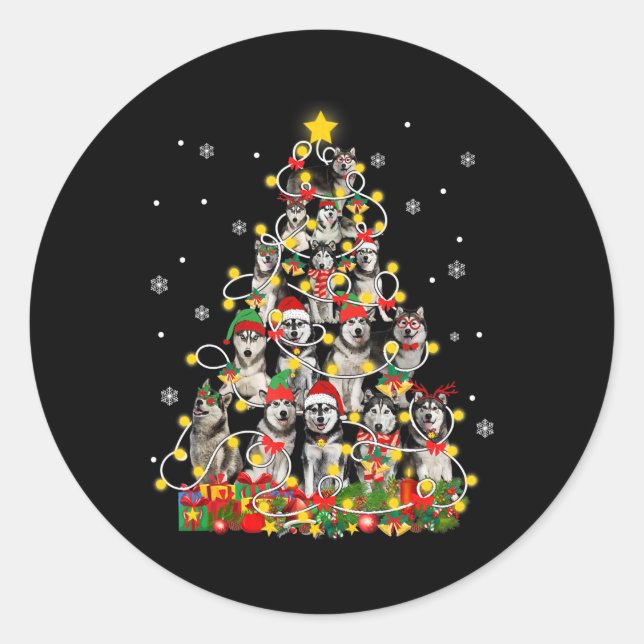 Husky | Funny Siberian Husky Santa Hat Christmas Classic Round Sticker (Front)