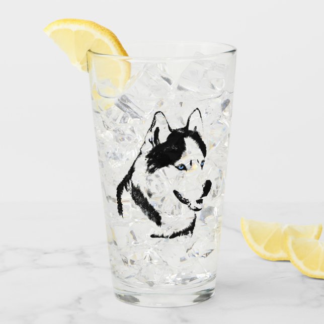 Husky Glasses Siberian Husky Pup Glass Personalise (Front Ice)