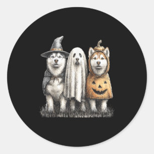 Husky Halloween Ghost Pumpkin  Classic Round Sticker