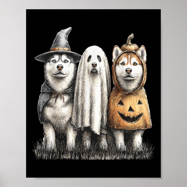 Husky Halloween Ghost Pumpkin  Poster (Front)