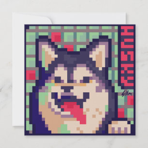 Husky, Happy Birthday, Pixel art, pixelart Card
