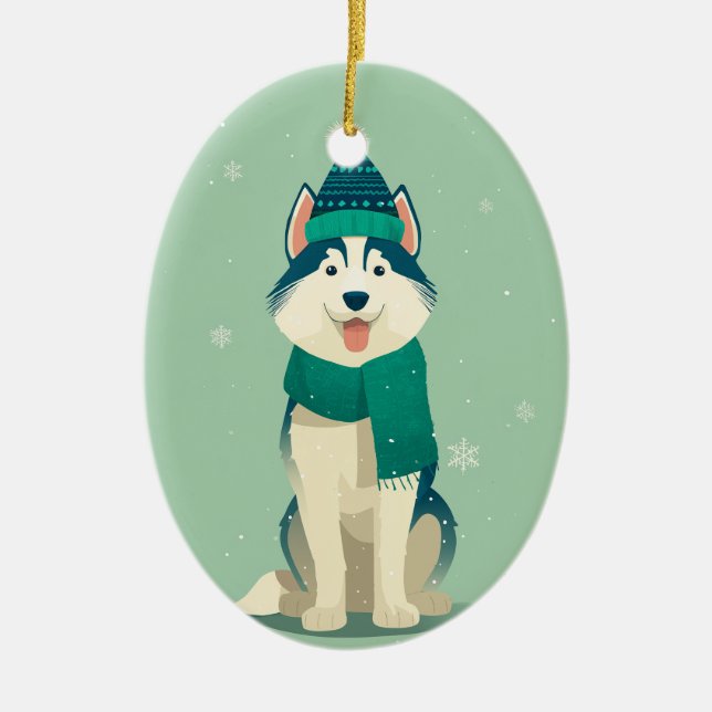 Husky Holiday Keepsake Ceramic Ornament (Front)
