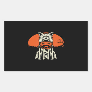 Husky   Husky Halloween Funny Dog Costume Pumpkin Rectangular Sticker