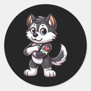 Husky I Love Mum Funny Dog Tattoo Classic Round Sticker