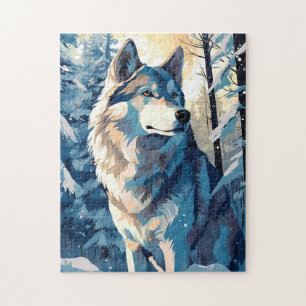 Husky in a snowy forest during winter jigsaw puzzle