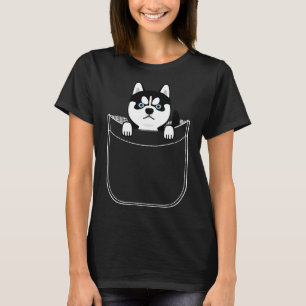 Husky In Pocket Funny Cute Puppy Expression T-Shirt