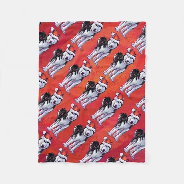 Husky in Santa Hat On Red Fleece Blanket (Front)