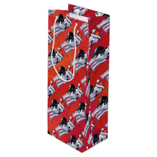 Husky in Santa Hat On Red Wine Gift Bag