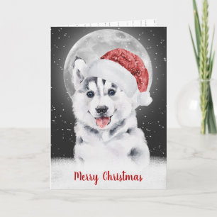 Husky In Snowflakes and Moonlight Card