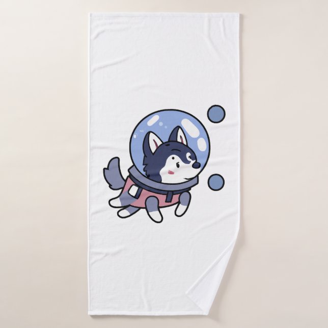 Husky In Space Puppy Dog Lover Retro Bath Towel (Bath Towel)