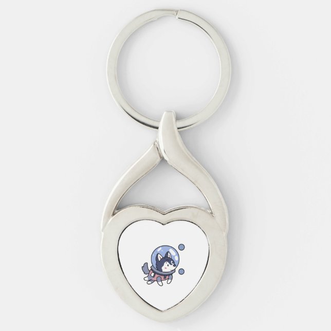 Husky In Space Puppy Dog Lover Retro Key Ring (Front)