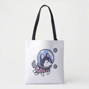 Husky In Space Puppy Dog Lover Retro Tote Bag