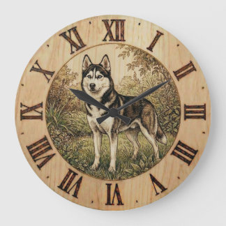 Husky in Spring Park Wall Clock