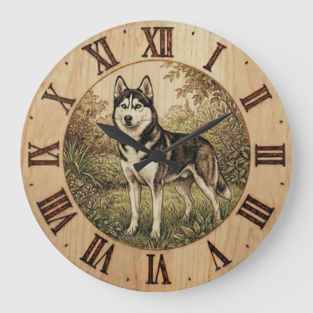 Husky in Spring Park Wall Clock (Front)