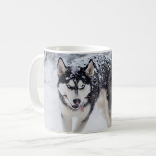Husky in the snow coffee mug