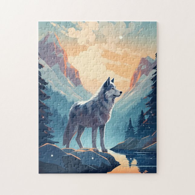 Husky in the snowy mountains during sunset jigsaw puzzle (Vertical)