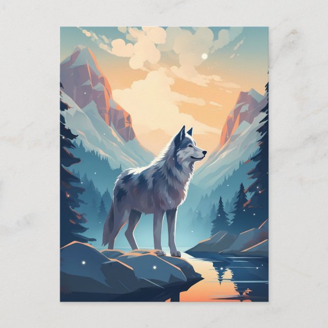 Husky in the snowy mountains during sunset postcard (Front)